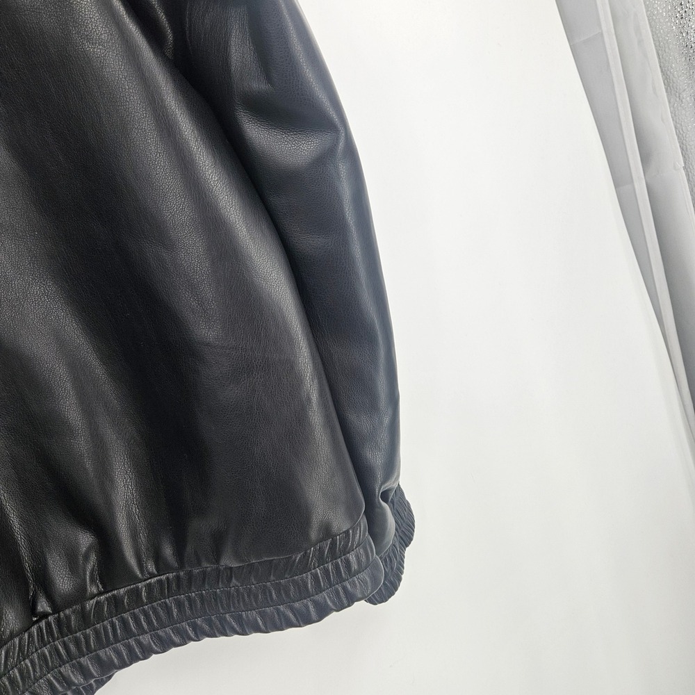 Enza Costa Vegan Leather Bomber Coat Jacket Black Elastic Waist Minimalist Sz 0 - Picture 10 of 10